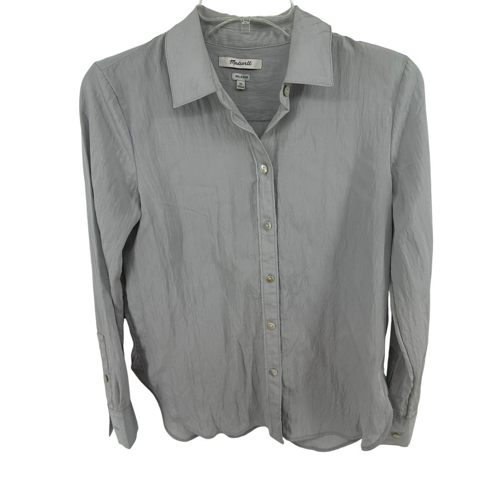Madewell Relaxed Button Down Shirt Light Gray Textured Viscose Blend XS CKP4792